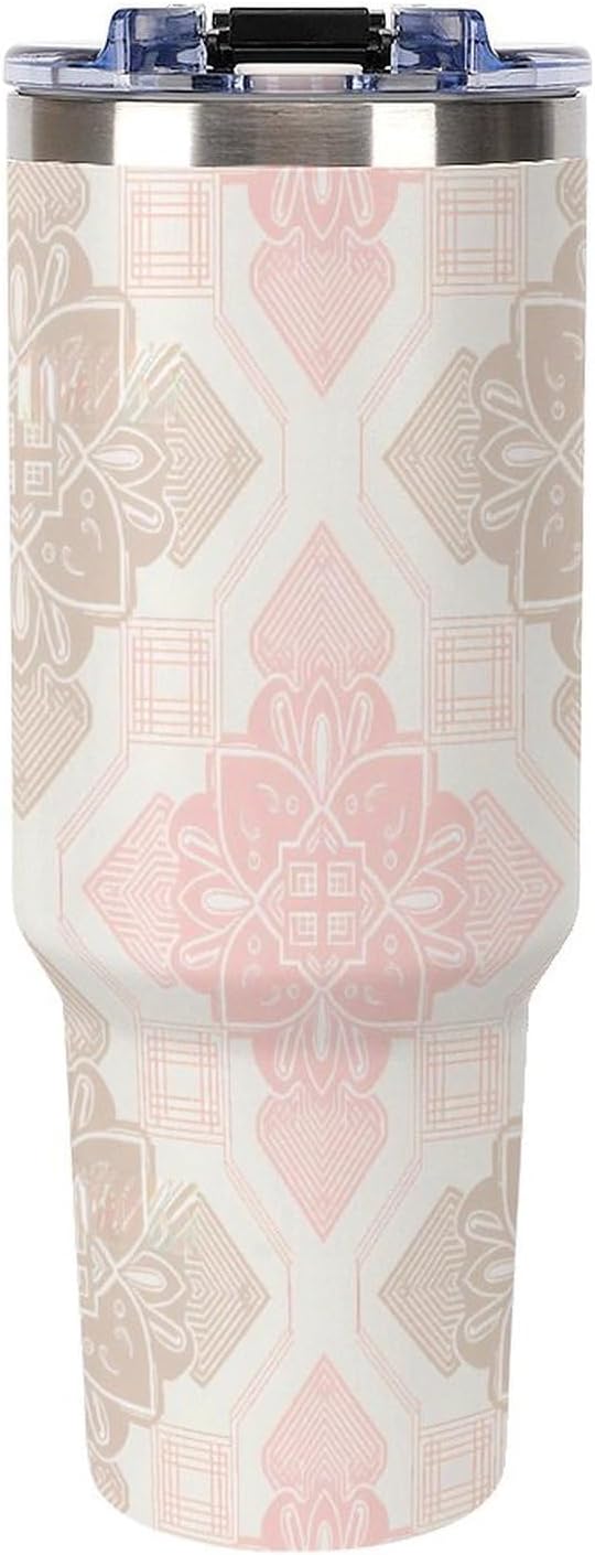 Leakproof Tumbler Vacuum Sealed Car Holder Friendly For Travel Simple Minimalist White Poppy Flower Pattern Coffee Mug Light Rose Red-style-27 - Colors G
