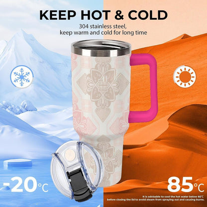 Leakproof Tumbler Vacuum Sealed Car Holder Friendly For Travel Simple Minimalist White Poppy Flower Pattern Coffee Mug Light Rose Red-style-27 - Colors G