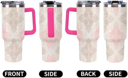 Leakproof Tumbler Vacuum Sealed Car Holder Friendly For Travel Simple Minimalist White Poppy Flower Pattern Coffee Mug Light Rose Red-style-27 - Colors G