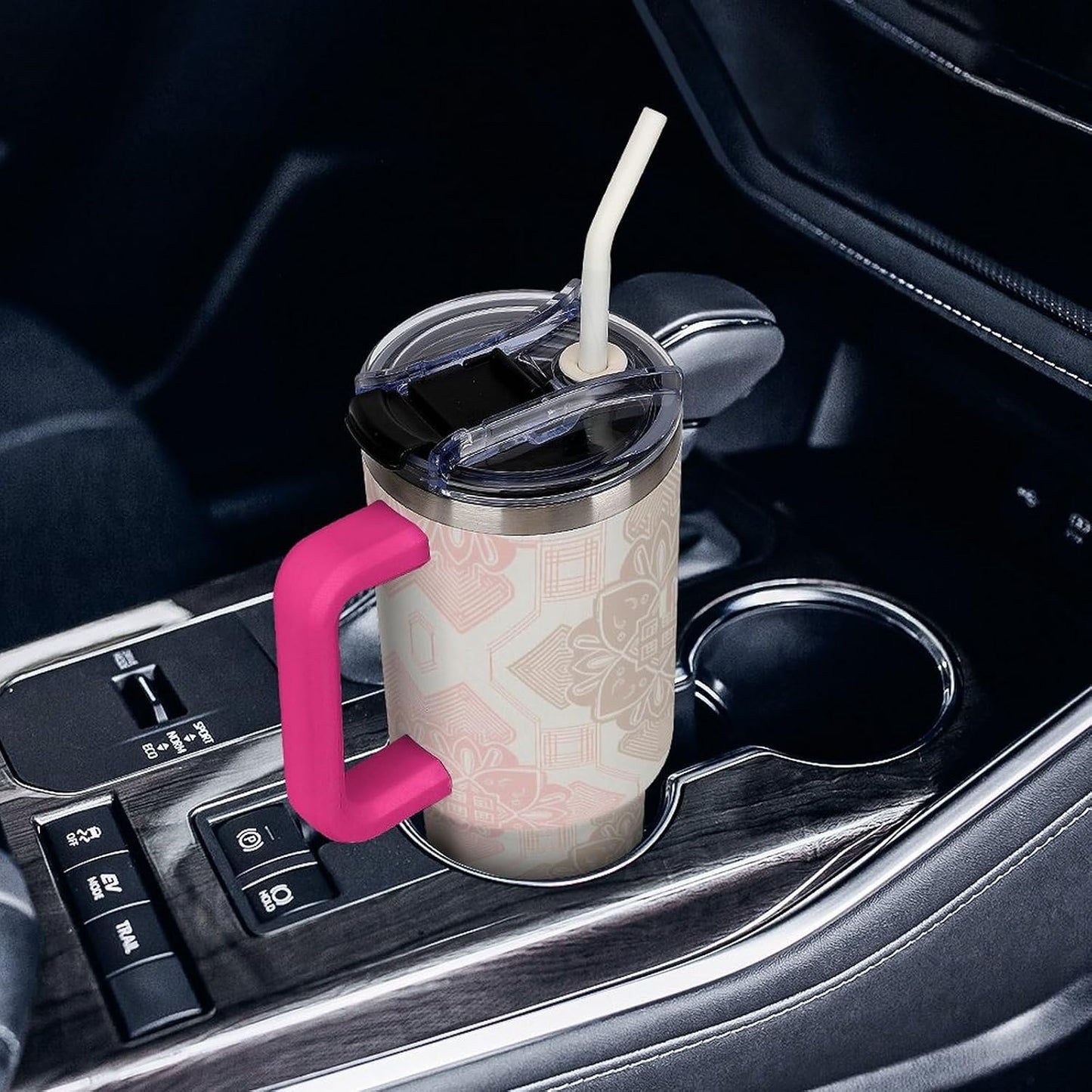 Leakproof Tumbler Vacuum Sealed Car Holder Friendly For Travel Simple Minimalist White Poppy Flower Pattern Coffee Mug Light Rose Red-style-27 - Colors G
