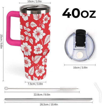 Leakproof Tumbler Vacuum Sealed Car Holder Friendly For Travel Simple Minimalist White Poppy Flower Pattern Coffee Mug Light Rose Red-style-27 - Colors G