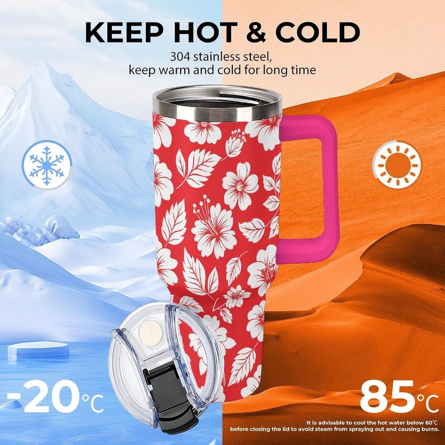 Leakproof Tumbler Vacuum Sealed Car Holder Friendly For Travel Simple Minimalist White Poppy Flower Pattern Coffee Mug Light Rose Red-style-27 - Colors G