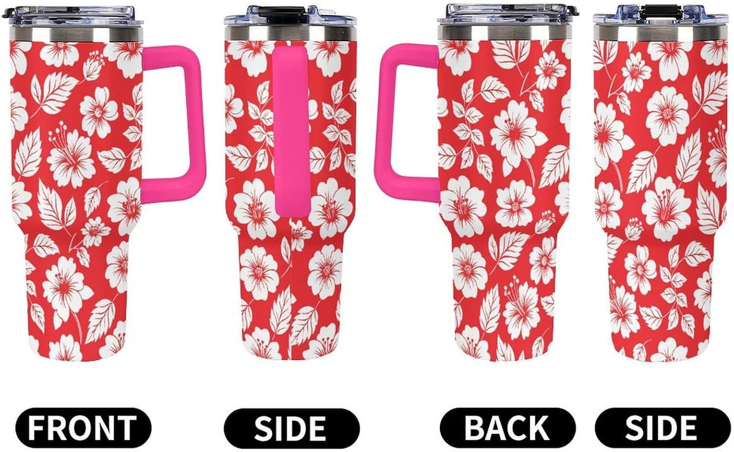 Leakproof Tumbler Vacuum Sealed Car Holder Friendly For Travel Simple Minimalist White Poppy Flower Pattern Coffee Mug Light Rose Red-style-27 - Colors G