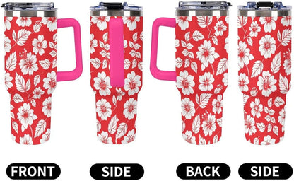 Leakproof Tumbler Vacuum Sealed Car Holder Friendly For Travel Simple Minimalist White Poppy Flower Pattern Coffee Mug Light Rose Red-style-27 - Colors G