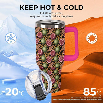 Leakproof Tumbler Vacuum Sealed Car Holder Friendly For Travel Simple Minimalist White Poppy Flower Pattern Coffee Mug Light Rose Red-style-27 - Colors G