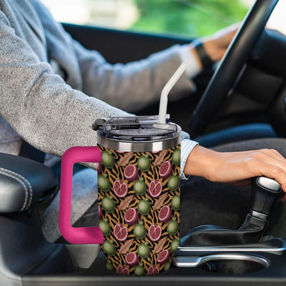 Leakproof Tumbler Vacuum Sealed Car Holder Friendly For Travel Simple Minimalist White Poppy Flower Pattern Coffee Mug Light Rose Red-style-27 - Colors G