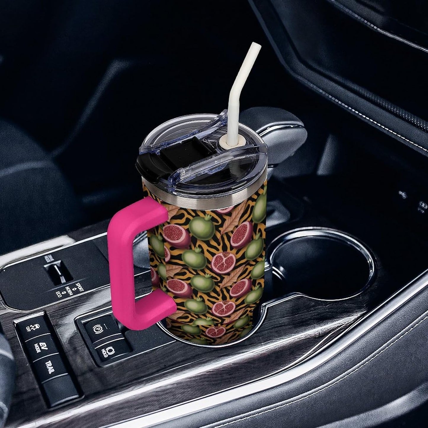 Leakproof Tumbler Vacuum Sealed Car Holder Friendly For Travel Simple Minimalist White Poppy Flower Pattern Coffee Mug Light Rose Red-style-27 - Colors G