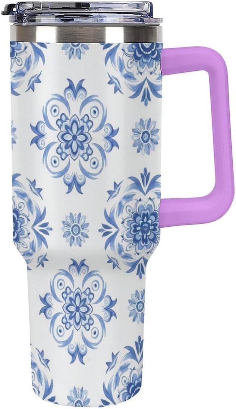 Leakproof Tumbler Vacuum Sealed Car Holder Friendly For Travel Simple Minimalist White Poppy Flower Pattern Coffee Mug Light Rose Red-style-27 - Colors G