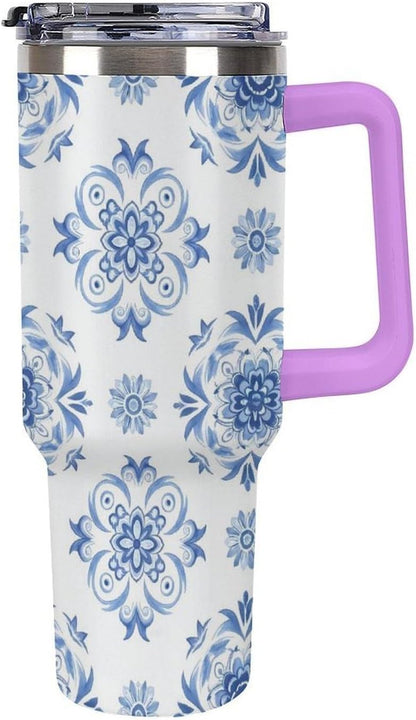 Leakproof Tumbler Vacuum Sealed Car Holder Friendly For Travel Simple Minimalist White Poppy Flower Pattern Coffee Mug Light Rose Red-style-27 - Colors G