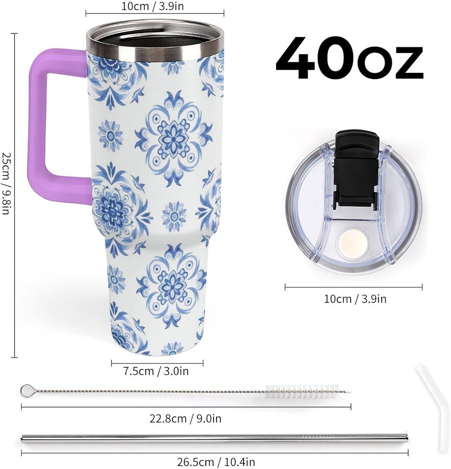 Leakproof Tumbler Vacuum Sealed Car Holder Friendly For Travel Simple Minimalist White Poppy Flower Pattern Coffee Mug Light Rose Red-style-27 - Colors G