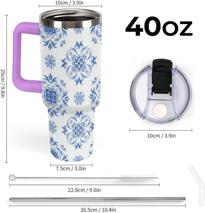 Leakproof Tumbler Vacuum Sealed Car Holder Friendly For Travel Simple Minimalist White Poppy Flower Pattern Coffee Mug Light Rose Red-style-27 - Colors G