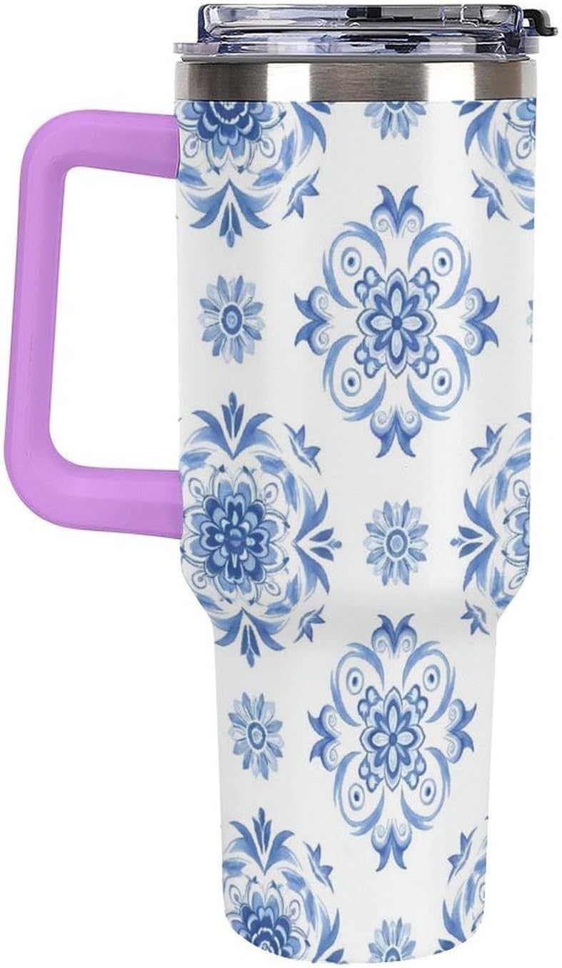 Leakproof Tumbler Vacuum Sealed Car Holder Friendly For Travel Simple Minimalist White Poppy Flower Pattern Coffee Mug Light Rose Red-style-27 - Colors G