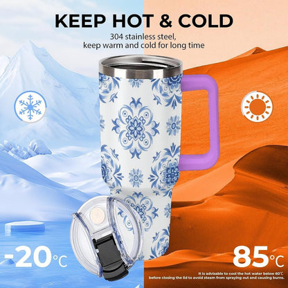 Leakproof Tumbler Vacuum Sealed Car Holder Friendly For Travel Simple Minimalist White Poppy Flower Pattern Coffee Mug Light Rose Red-style-27 - Colors G