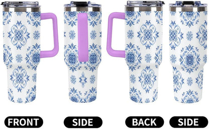 Leakproof Tumbler Vacuum Sealed Car Holder Friendly For Travel Simple Minimalist White Poppy Flower Pattern Coffee Mug Light Rose Red-style-27 - Colors G