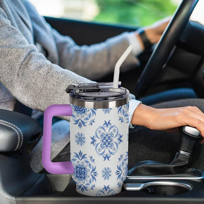 Leakproof Tumbler Vacuum Sealed Car Holder Friendly For Travel Simple Minimalist White Poppy Flower Pattern Coffee Mug Light Rose Red-style-27 - Colors G