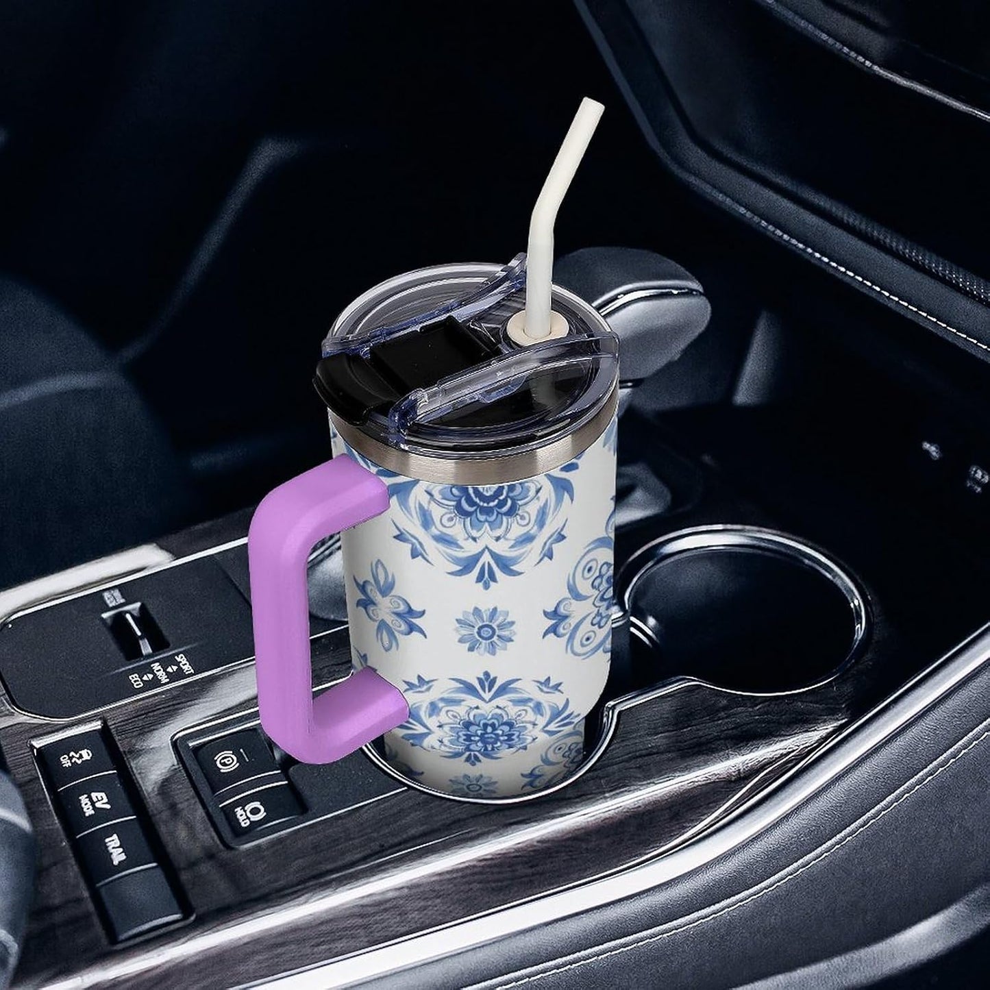 Leakproof Tumbler Vacuum Sealed Car Holder Friendly For Travel Simple Minimalist White Poppy Flower Pattern Coffee Mug Light Rose Red-style-27 - Colors G