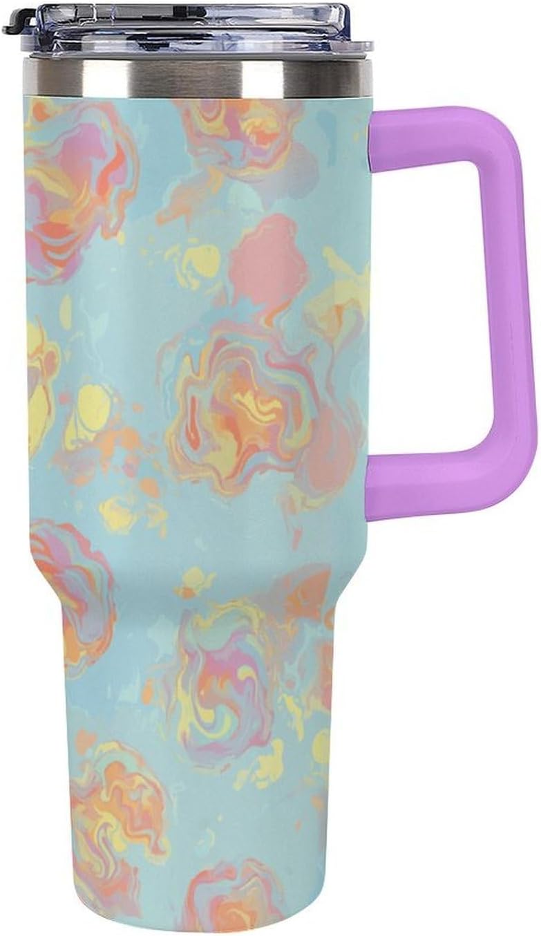 Leakproof Tumbler Vacuum Sealed Car Holder Friendly For Travel Simple Minimalist White Poppy Flower Pattern Coffee Mug Light Rose Red-style-27 - Colors G