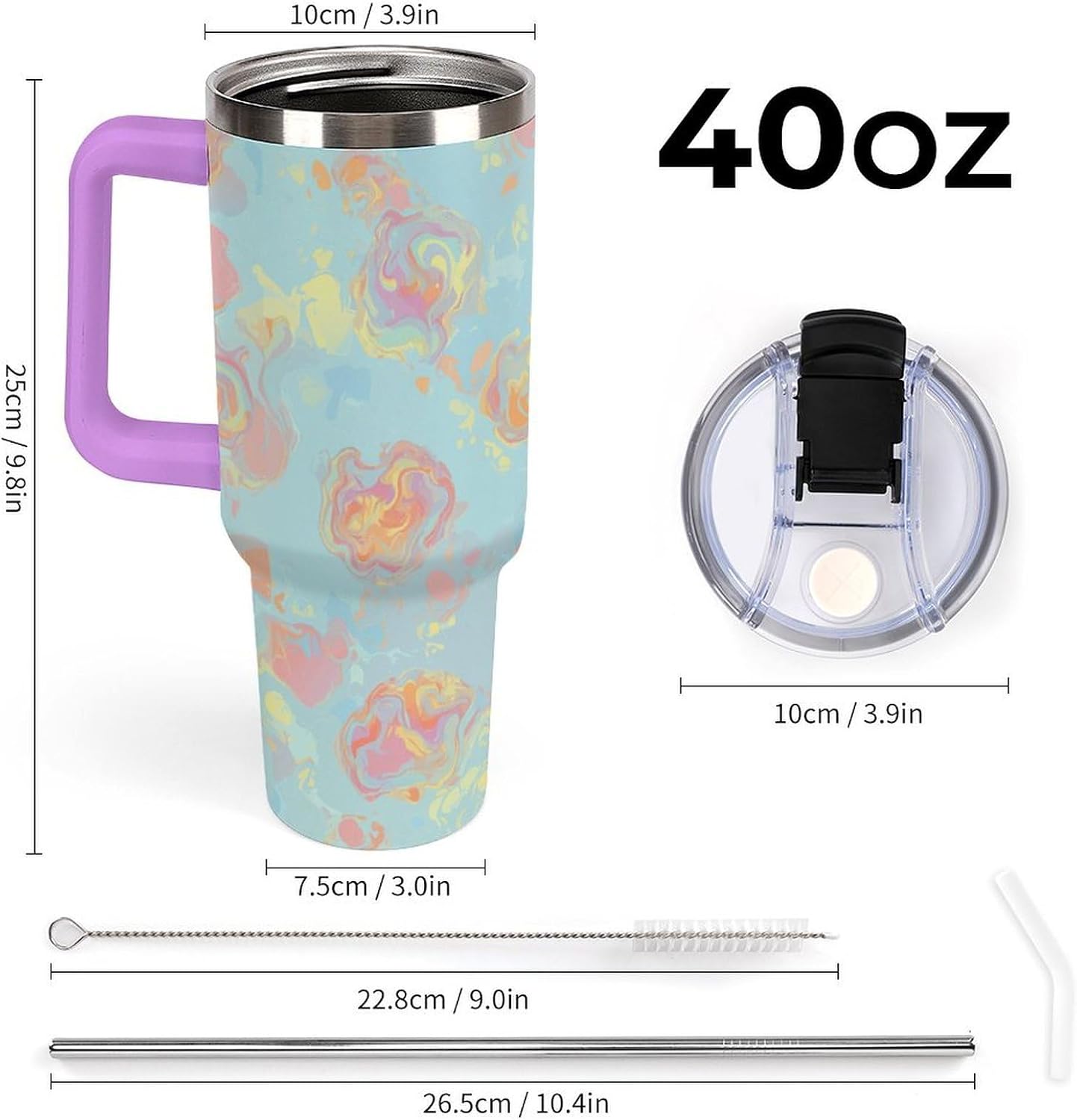 Leakproof Tumbler Vacuum Sealed Car Holder Friendly For Travel Simple Minimalist White Poppy Flower Pattern Coffee Mug Light Rose Red-style-27 - Colors G
