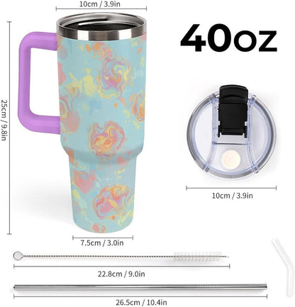 Leakproof Tumbler Vacuum Sealed Car Holder Friendly For Travel Simple Minimalist White Poppy Flower Pattern Coffee Mug Light Rose Red-style-27 - Colors G