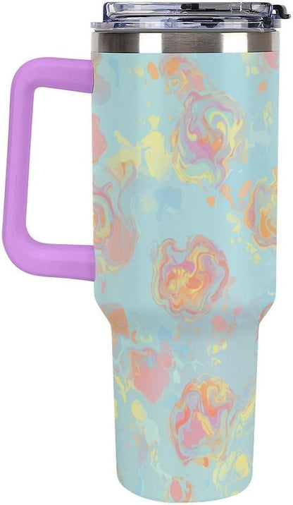 Leakproof Tumbler Vacuum Sealed Car Holder Friendly For Travel Simple Minimalist White Poppy Flower Pattern Coffee Mug Light Rose Red-style-27 - Colors G