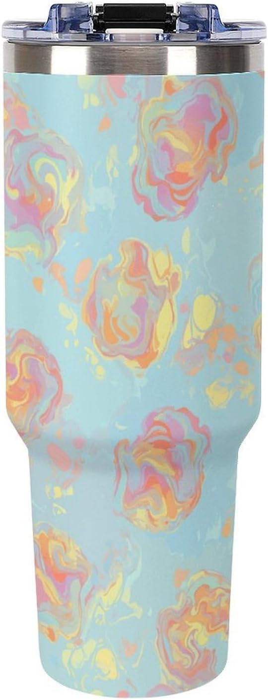 Leakproof Tumbler Vacuum Sealed Car Holder Friendly For Travel Simple Minimalist White Poppy Flower Pattern Coffee Mug Light Rose Red-style-27 - Colors G