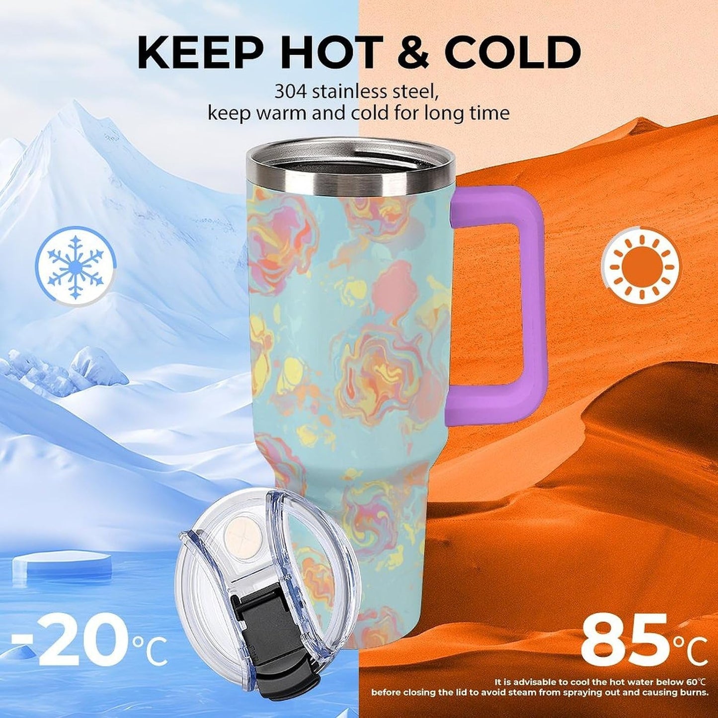 Leakproof Tumbler Vacuum Sealed Car Holder Friendly For Travel Simple Minimalist White Poppy Flower Pattern Coffee Mug Light Rose Red-style-27 - Colors G