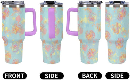 Leakproof Tumbler Vacuum Sealed Car Holder Friendly For Travel Simple Minimalist White Poppy Flower Pattern Coffee Mug Light Rose Red-style-27 - Colors G
