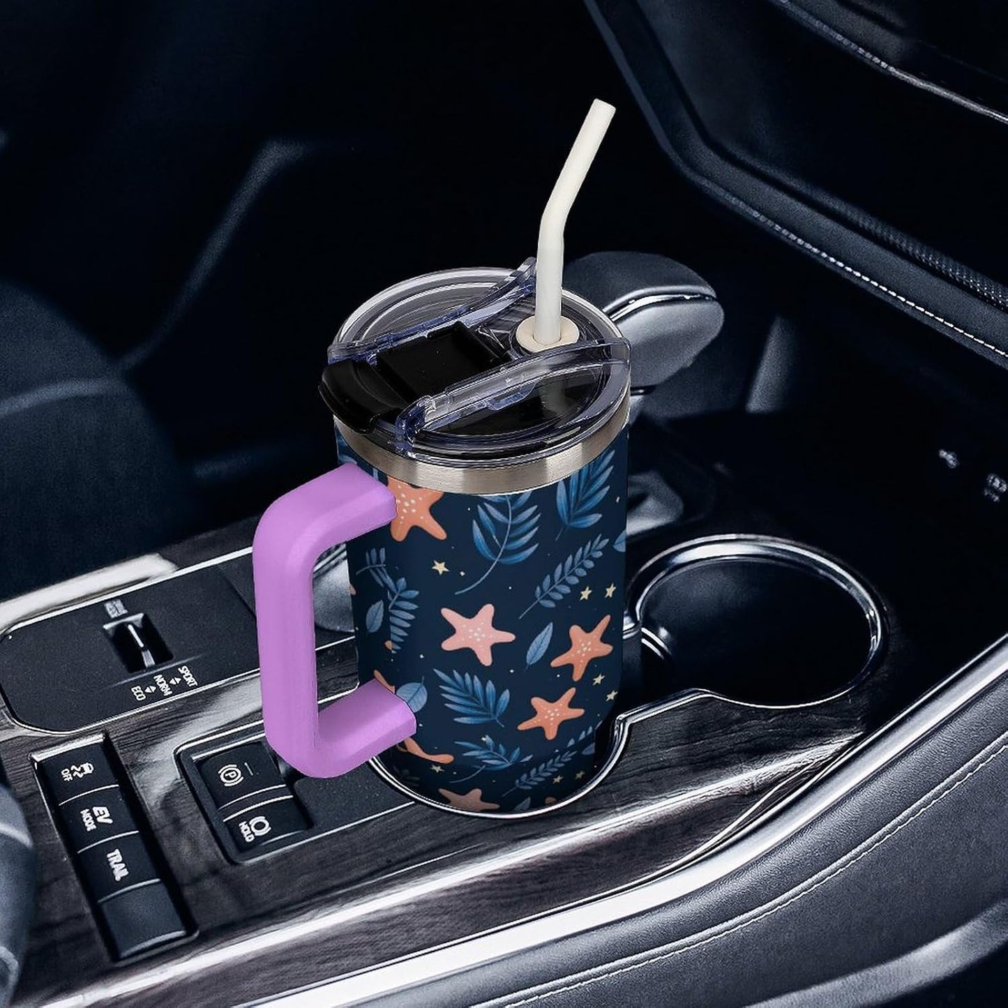 Leakproof Tumbler Vacuum Sealed Car Holder Friendly For Travel Simple Minimalist White Poppy Flower Pattern Coffee Mug Light Rose Red-style-27 - Colors G