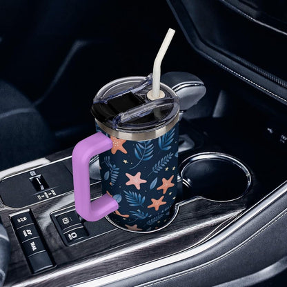 Leakproof Tumbler Vacuum Sealed Car Holder Friendly For Travel Simple Minimalist White Poppy Flower Pattern Coffee Mug Light Rose Red-style-27 - Colors G