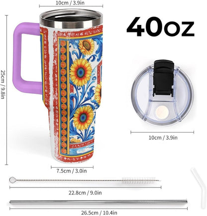 Leakproof Tumbler Vacuum Sealed Car Holder Friendly For Travel Simple Minimalist White Poppy Flower Pattern Coffee Mug Light Rose Red-style-27 - Colors G