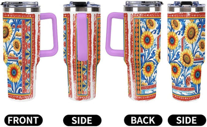 Leakproof Tumbler Vacuum Sealed Car Holder Friendly For Travel Simple Minimalist White Poppy Flower Pattern Coffee Mug Light Rose Red-style-27 - Colors G