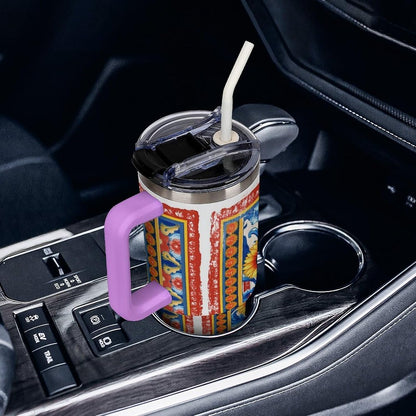 Leakproof Tumbler Vacuum Sealed Car Holder Friendly For Travel Simple Minimalist White Poppy Flower Pattern Coffee Mug Light Rose Red-style-27 - Colors G