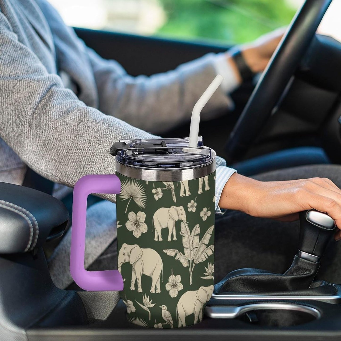 Leakproof Tumbler Vacuum Sealed Car Holder Friendly For Travel Simple Minimalist White Poppy Flower Pattern Coffee Mug Light Rose Red-style-27 - Colors G