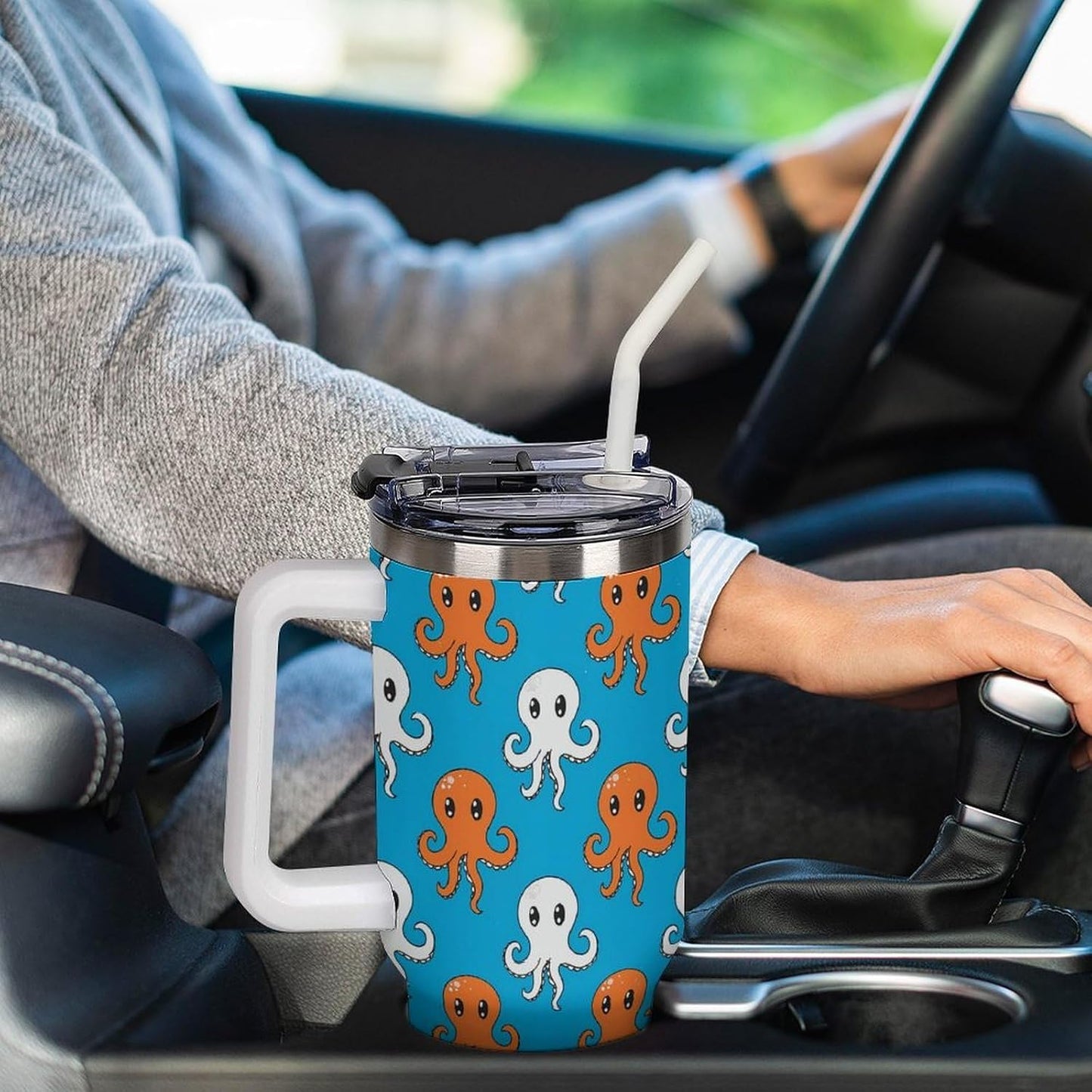 Leakproof Tumbler Vacuum Sealed Car Holder Friendly For Travel Simple Minimalist White Poppy Flower Pattern Coffee Mug Light Rose Red-style-27 - Colors G