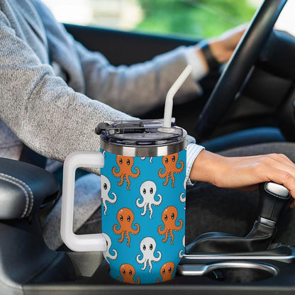 Leakproof Tumbler Vacuum Sealed Car Holder Friendly For Travel Simple Minimalist White Poppy Flower Pattern Coffee Mug Light Rose Red-style-27 - Colors G
