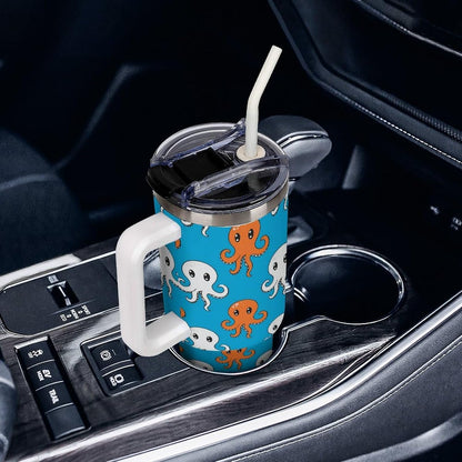 Leakproof Tumbler Vacuum Sealed Car Holder Friendly For Travel Simple Minimalist White Poppy Flower Pattern Coffee Mug Light Rose Red-style-27 - Colors G