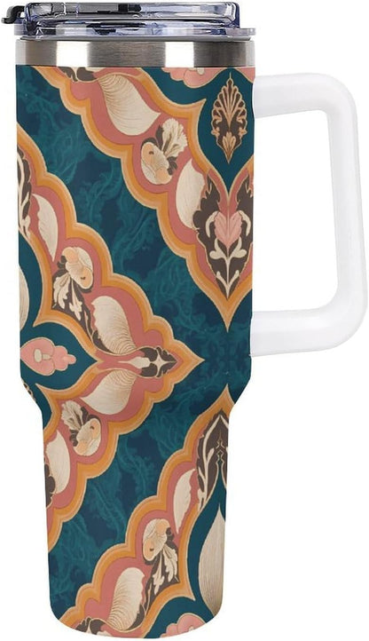 Leakproof Tumbler Vacuum Sealed Car Holder Friendly For Travel Simple Minimalist White Poppy Flower Pattern Coffee Mug Light Rose Red-style-27 - Colors G