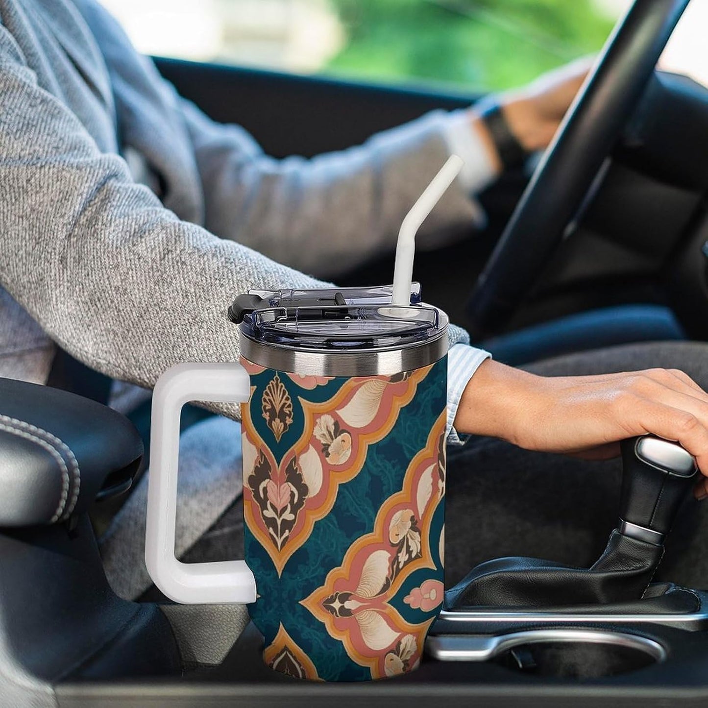 Leakproof Tumbler Vacuum Sealed Car Holder Friendly For Travel Simple Minimalist White Poppy Flower Pattern Coffee Mug Light Rose Red-style-27 - Colors G