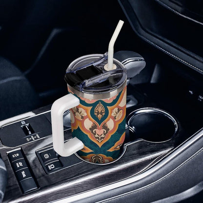 Leakproof Tumbler Vacuum Sealed Car Holder Friendly For Travel Simple Minimalist White Poppy Flower Pattern Coffee Mug Light Rose Red-style-27 - Colors G
