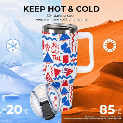 Leakproof Tumbler Vacuum Sealed Car Holder Friendly For Travel Simple Minimalist White Poppy Flower Pattern Coffee Mug Light Rose Red-style-27 - Colors G