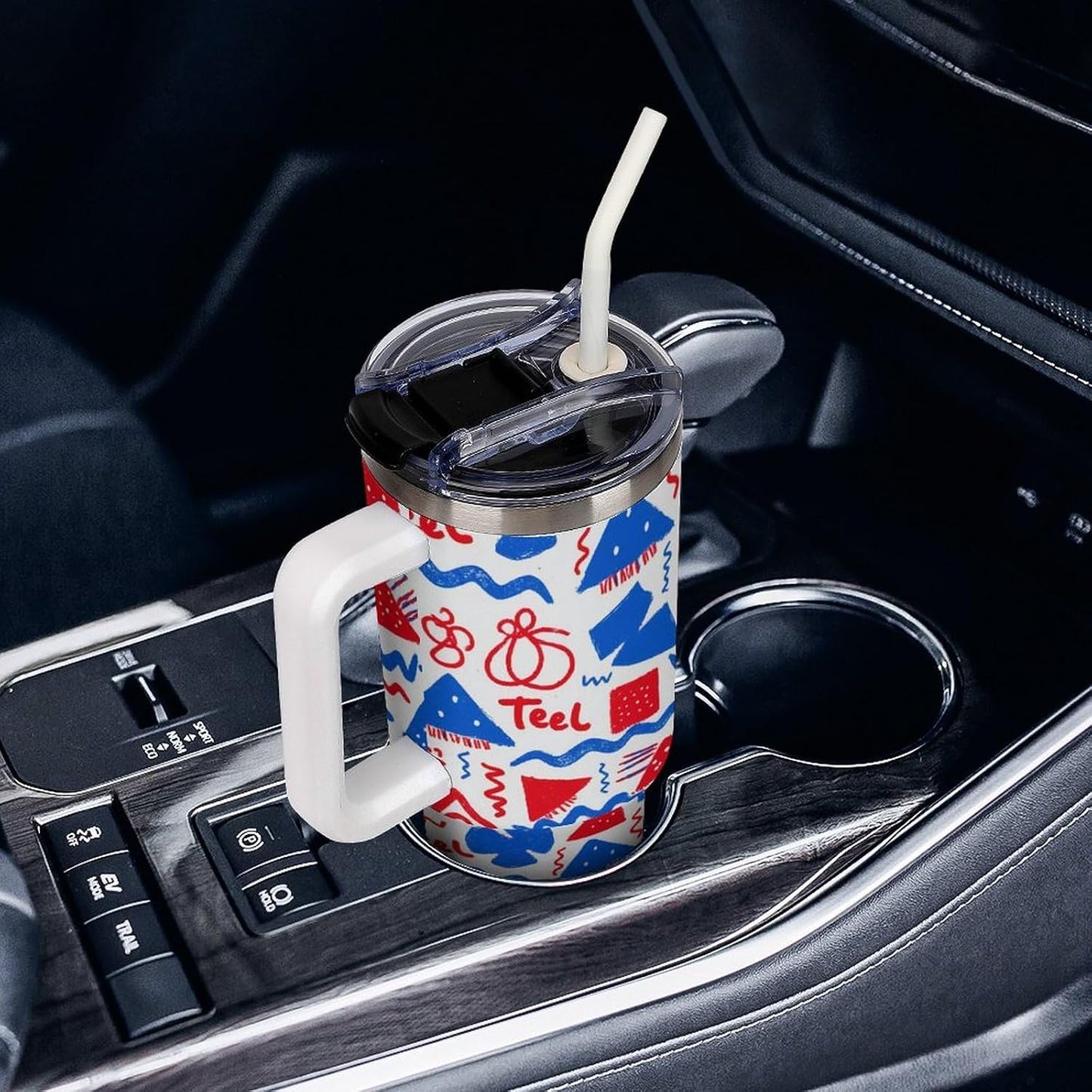 Leakproof Tumbler Vacuum Sealed Car Holder Friendly For Travel Simple Minimalist White Poppy Flower Pattern Coffee Mug Light Rose Red-style-27 - Colors G