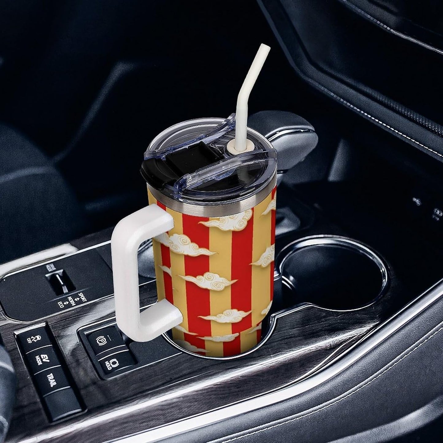 Leakproof Tumbler Vacuum Sealed Car Holder Friendly For Travel Simple Minimalist White Poppy Flower Pattern Coffee Mug Light Rose Red-style-27 - Colors G