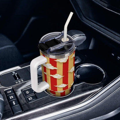 Leakproof Tumbler Vacuum Sealed Car Holder Friendly For Travel Simple Minimalist White Poppy Flower Pattern Coffee Mug Light Rose Red-style-27 - Colors G