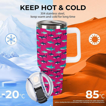Leakproof Tumbler Vacuum Sealed Car Holder Friendly For Travel Simple Minimalist White Poppy Flower Pattern Coffee Mug Light Rose Red-style-27 - Colors G