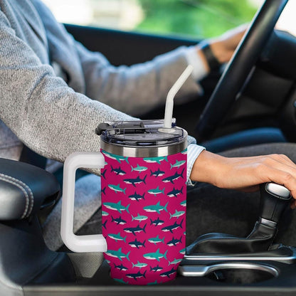 Leakproof Tumbler Vacuum Sealed Car Holder Friendly For Travel Simple Minimalist White Poppy Flower Pattern Coffee Mug Light Rose Red-style-27 - Colors G