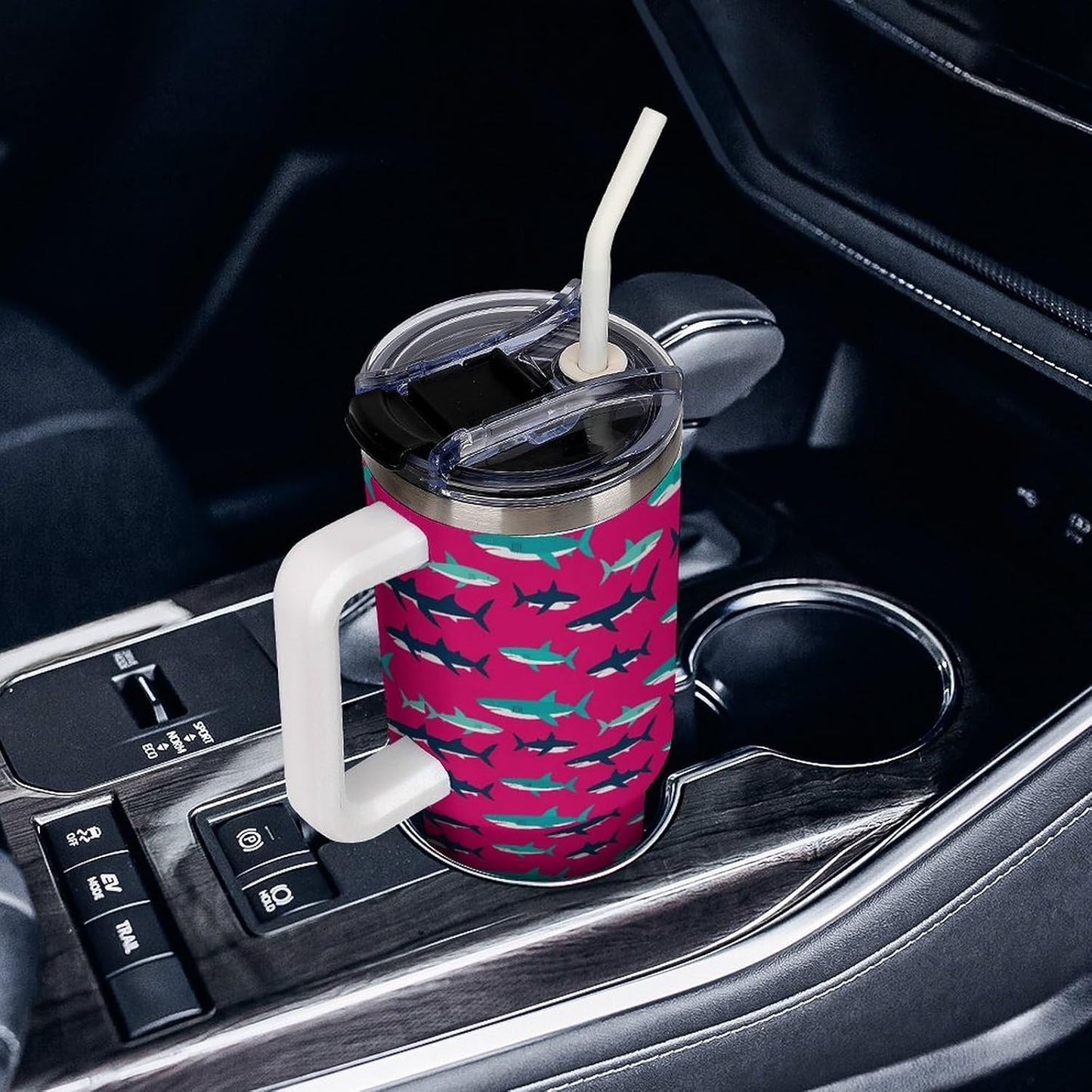 Leakproof Tumbler Vacuum Sealed Car Holder Friendly For Travel Simple Minimalist White Poppy Flower Pattern Coffee Mug Light Rose Red-style-27 - Colors G