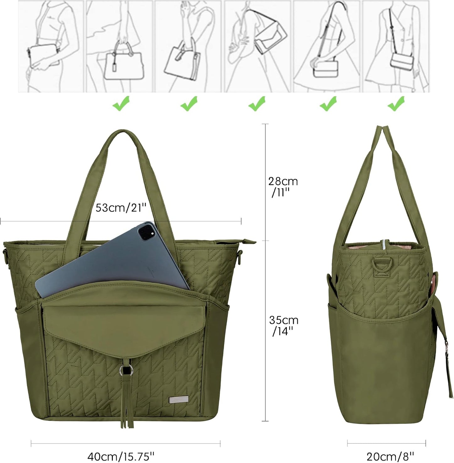 Tote Bag for Women with Water Bottle Pocket Fit for Stanley Cup, Carry On Tote for Work, Nurse, College, Travel