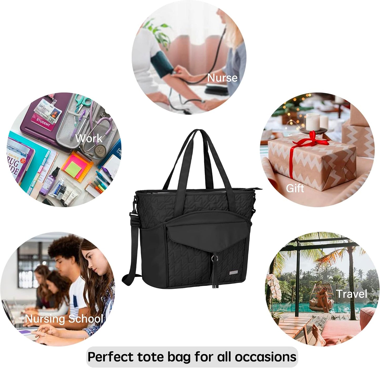 Tote Bag for Women with Water Bottle Pocket Fit for Stanley Cup, Carry On Tote for Work, Nurse, College, Travel