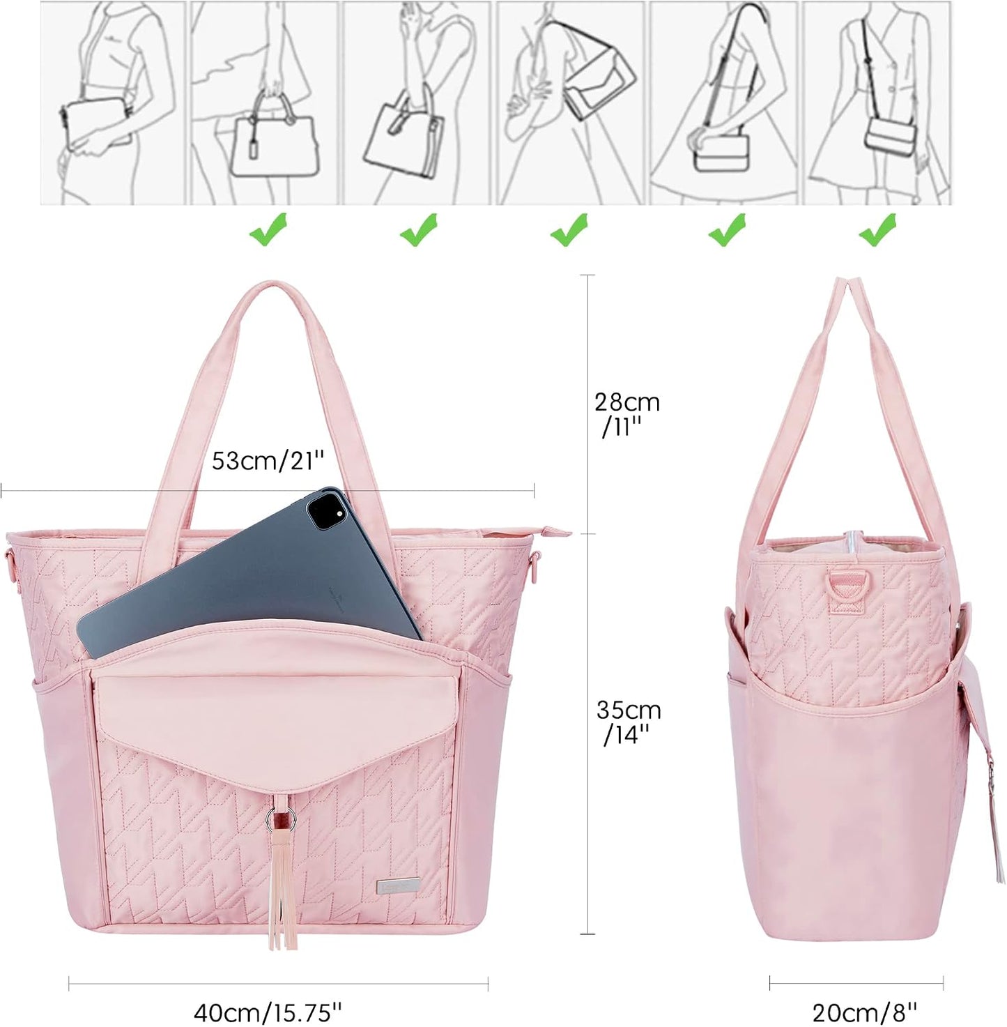 Tote Bag for Women with Water Bottle Pocket Fit for Stanley Cup, Carry On Tote for Work, Nurse, College, Travel