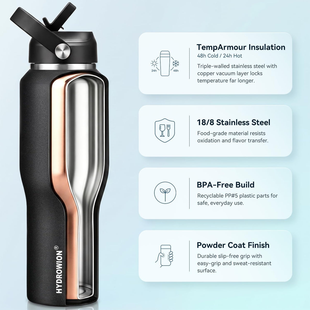 32 oz Insulated Water Bottle Stainless Steel Triple-Wall with Straw Lid Set - Colors B